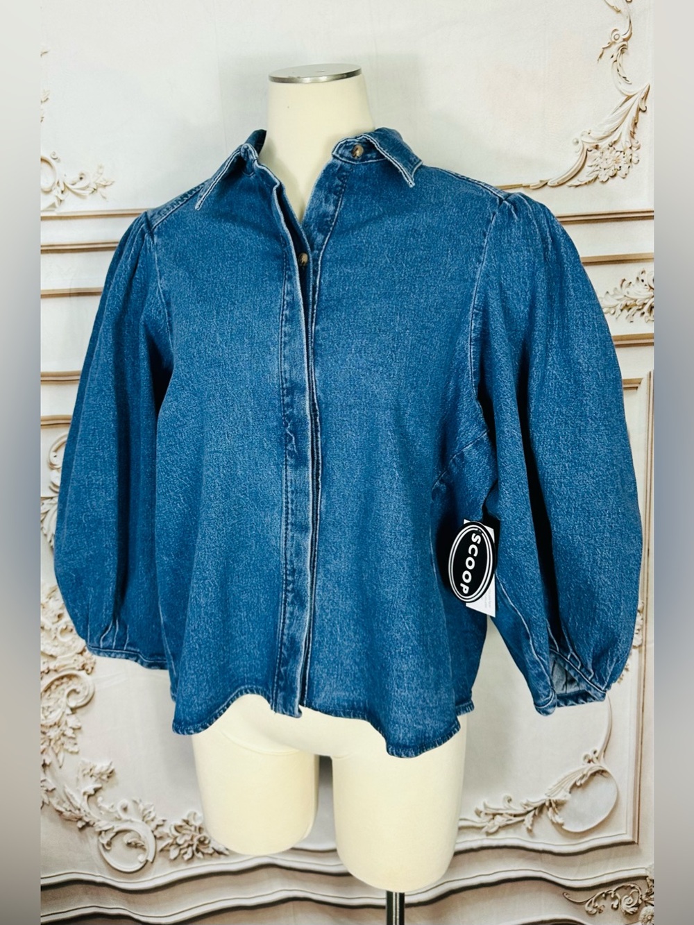 Blue Puff-Sleeve Denim Jacket - Picture 4 of 16